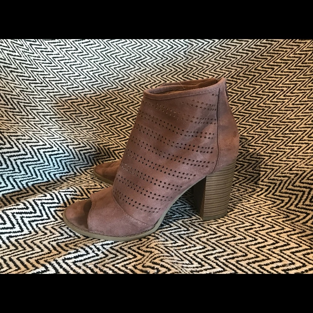 Suede PeepToe Chunky Heel Ankle Bootie 8.5 *2/$12*